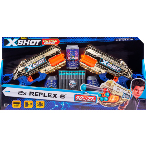 Набір скорострільних бластерів Zuru X-Shot Excel Reflex 6 Double 16 патронів + 3 банки Golden (36480Z) (193052031310) в Полтаві