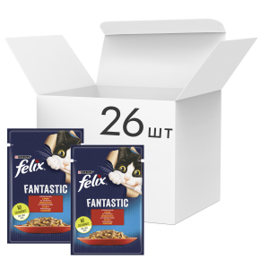 Упаковка вологого корму для котів Purina Felix Fantastic з яловичиною в желе 26 шт по 85 г (7613039838631) рейтинг