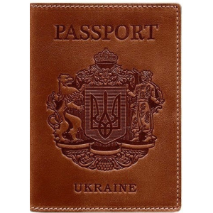Новий Обкладинка для паспорта шкіряна з українським гербом BlankNote BN-OP-UA-k Коричнева краща модель в Полтаві