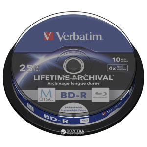 Verbatim M-Disc BD-R 25 GB 4x Cake 10 шт Printable (43825) краща модель в Полтаві