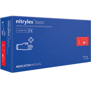 Перчатки Mercator Medical Nitrylex Basic нитриловые нестерильные неприпудренные L 100 шт Голубые (17203900) лучшая модель в Полтаве